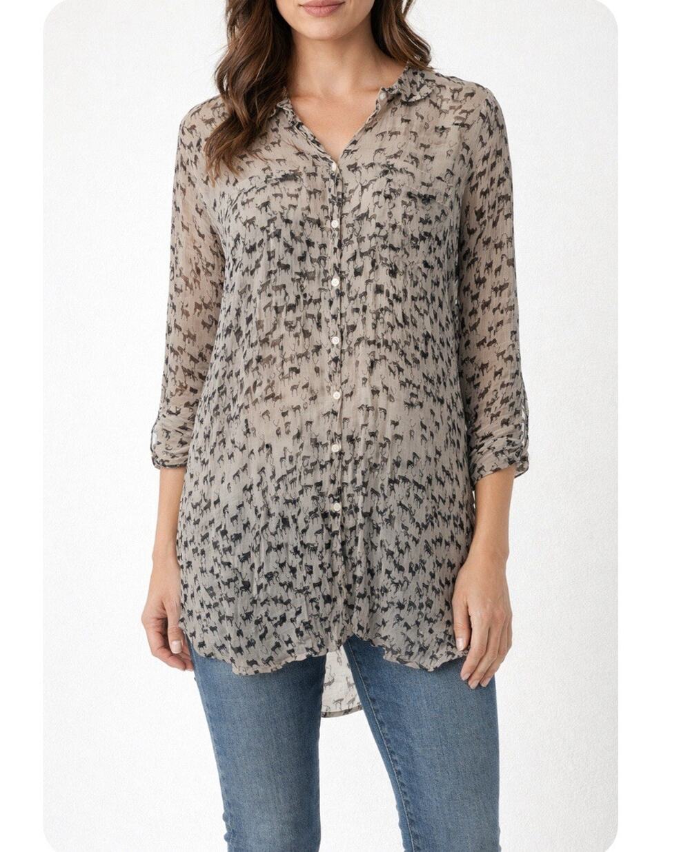 4 Love and Liberty by Johnny Was Silk sheer Crinkle tunic One Size Deer Y2K L15